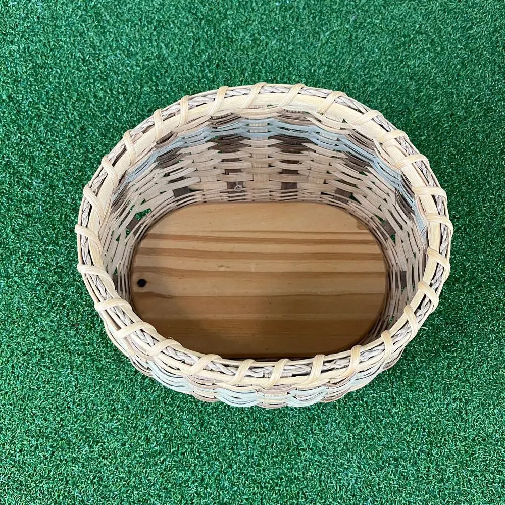 Vintage Oval Handcrafted Wooden Base Woven Storage Basket